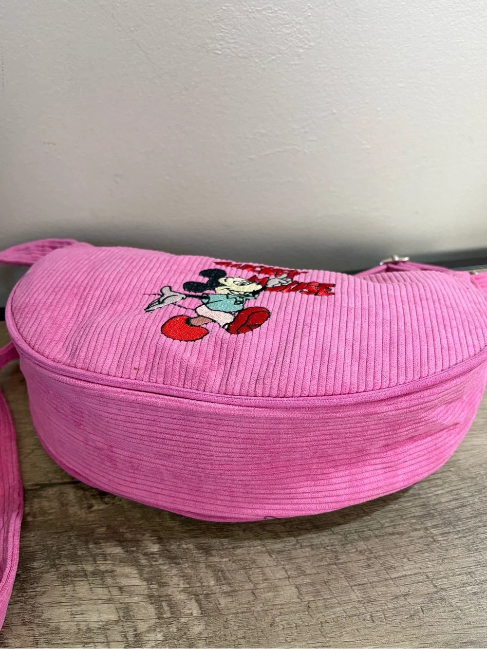 NEW! DISNEY Pink Corduroy MICKEY MOUSE Cross Body HOBO Bag PURSE